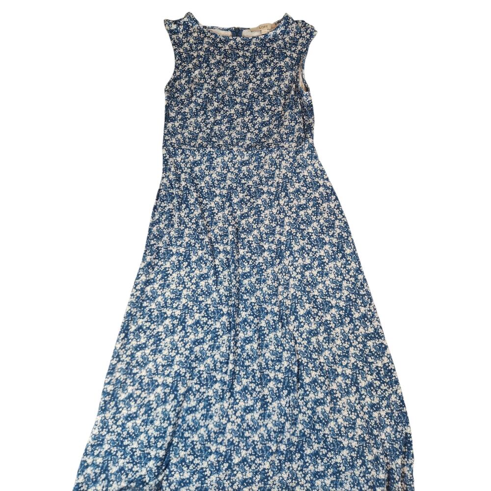 LOFT Ann Taylor‎ Petite Blue White Floral Sleeveless Midi Dress Size 6P stretchy